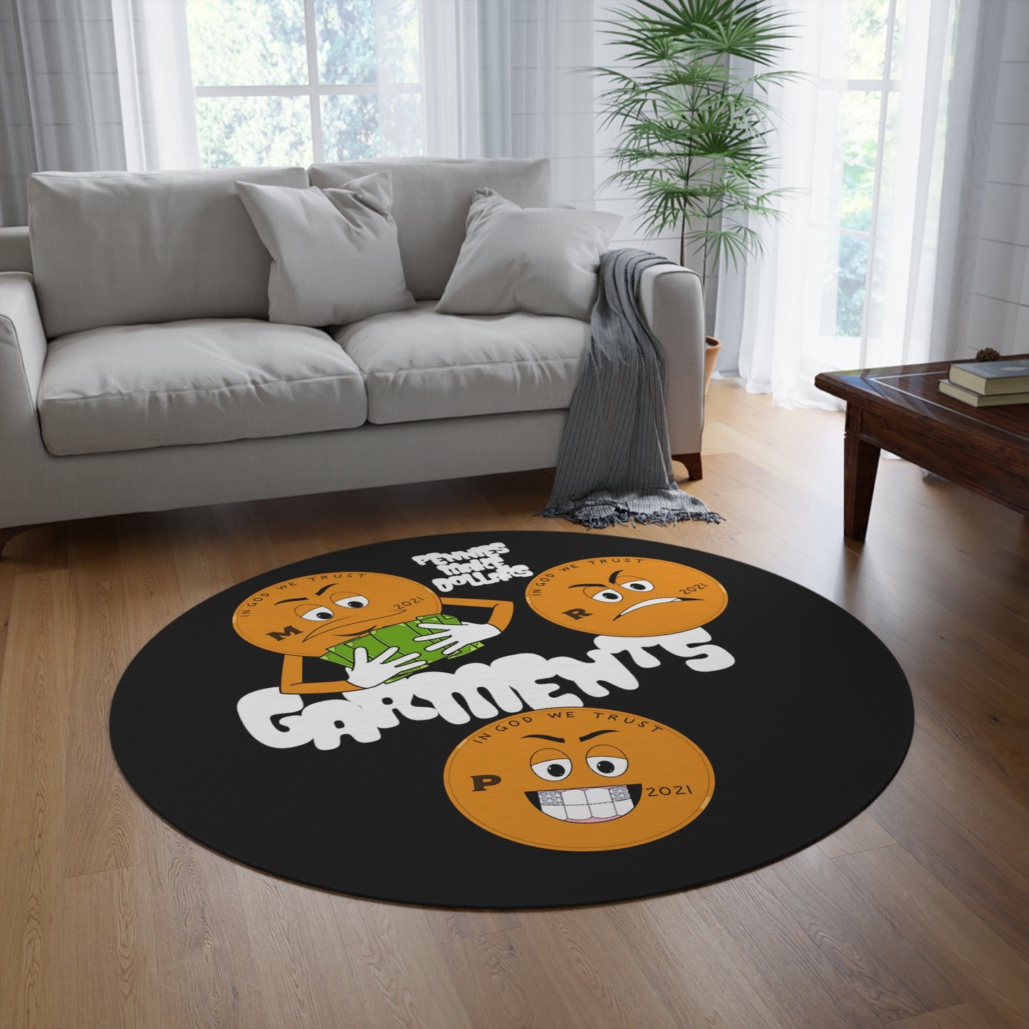 Pennies Make Dollars Round Rug