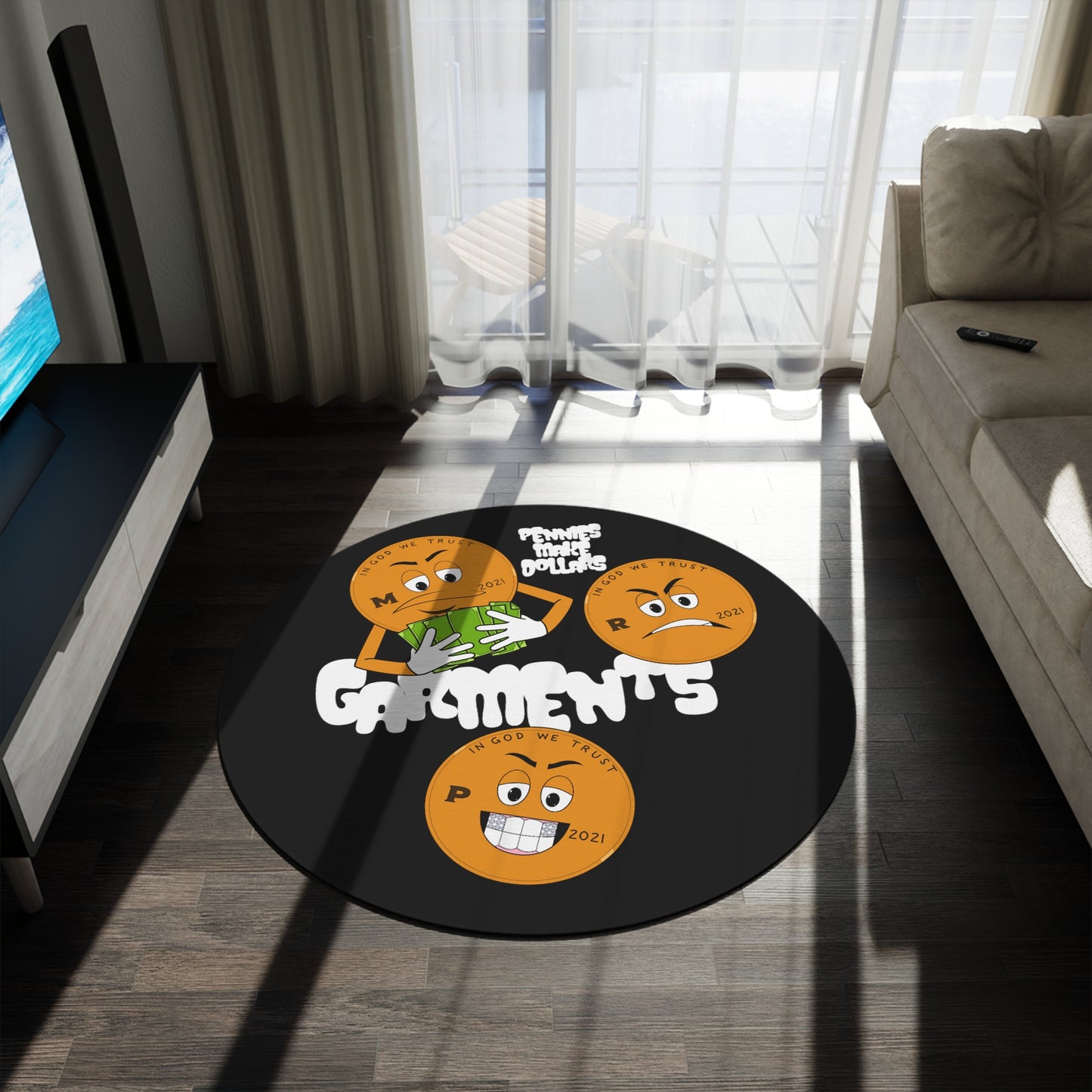 Pennies Make Dollars Round Rug