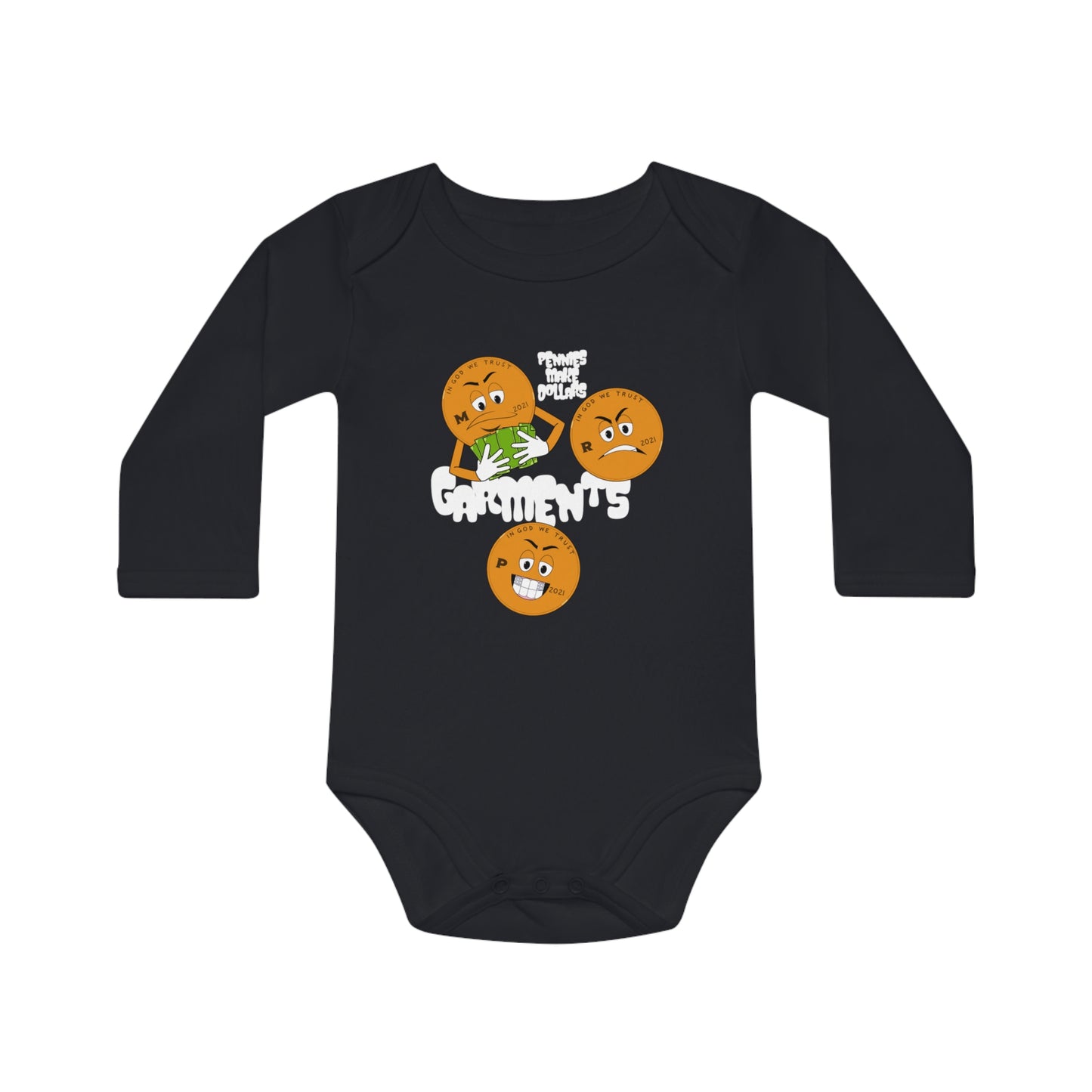 Pennies Make Dollars Baby Long-Sleeve Organic Bodysuit