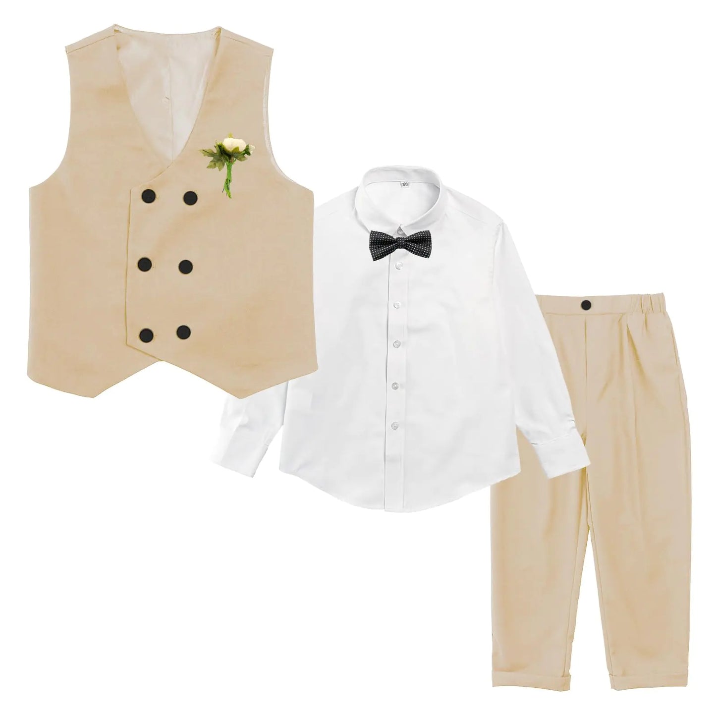 Boys Formal Outfit Suit Boys Khaki, Regular Fit Suit Set Adjustable Waist (Khaki 9-10 Years)